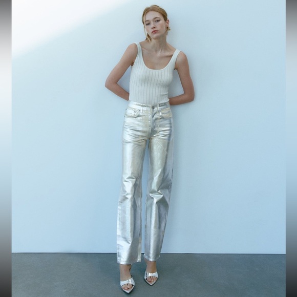 Zara Denim - Size 8 | Zara | Metallic Silver Jeans